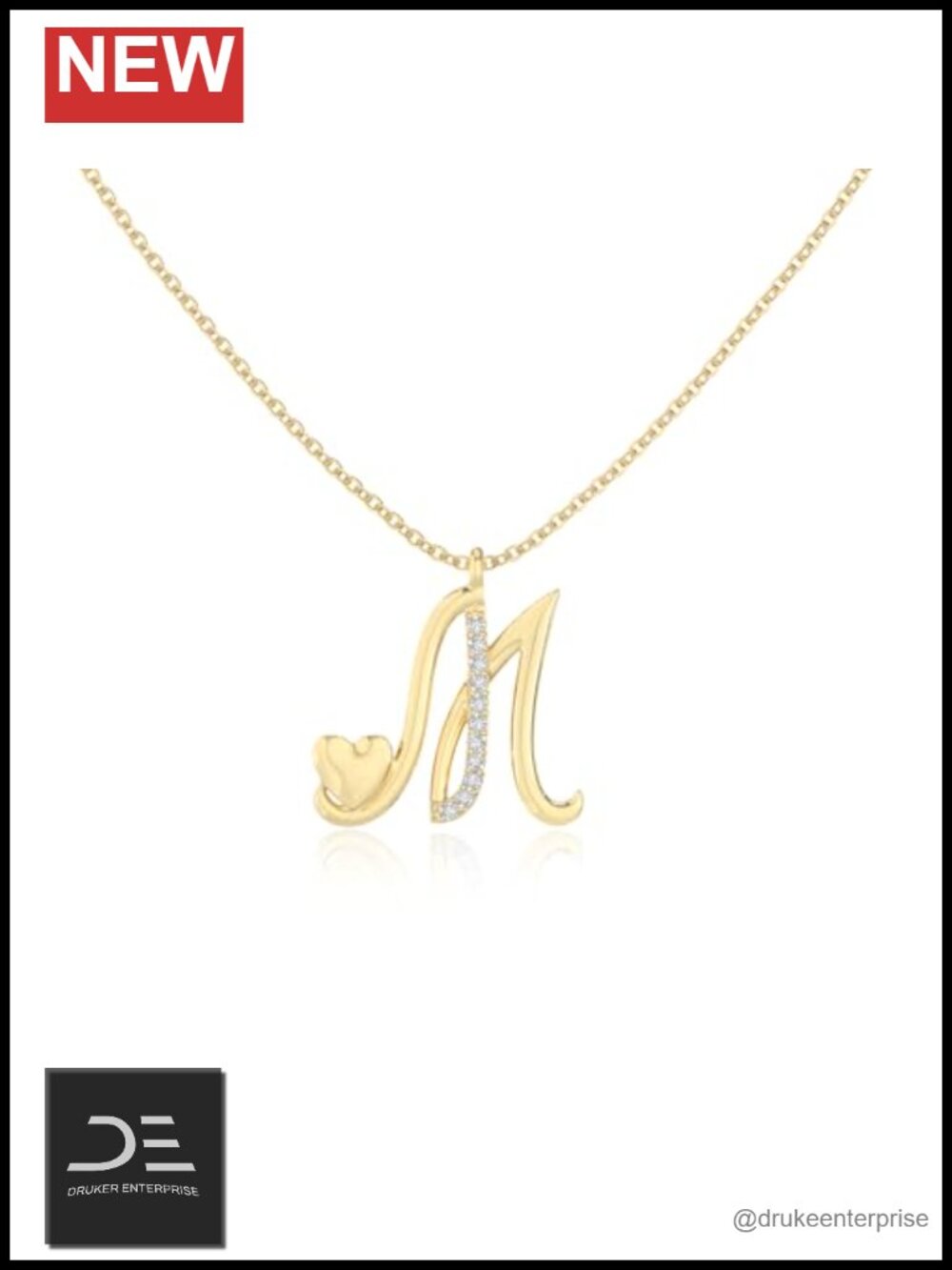 Moissanite Initial "M" Pendant Necklace 18K Yellow Gold Vermeil Sterling Silver